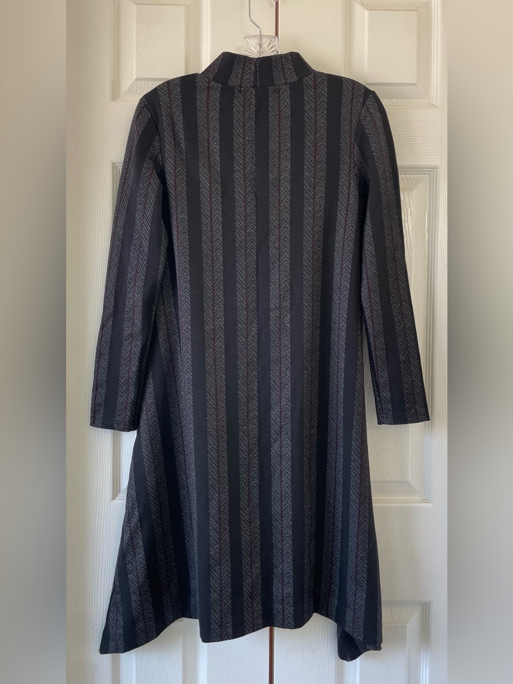 TWELVE Black Gray Herringbone Stripe Mock Neck A-Line Dress - Tagged 16 Fits S - Picture 3 of 6